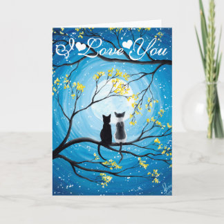 I Love You Whimsical Moon with Cats Card