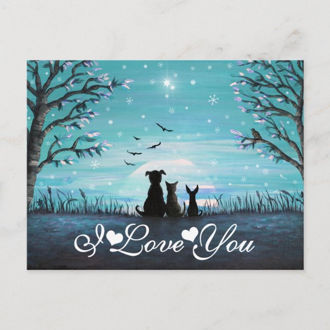 I Love You Whimsical Winter Sunset Postcard (Front)