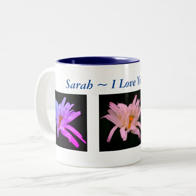 I Love You White Daisy Personalized Two-Tone Coffee Mug (Front Left)