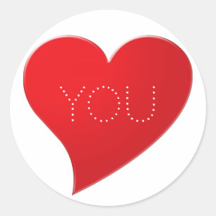 I Love You, white red heart Classic Round Sticker