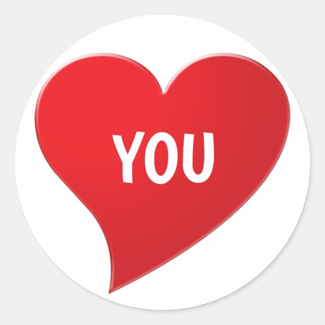 I Love You, white red heart Classic Round Sticker (Front)