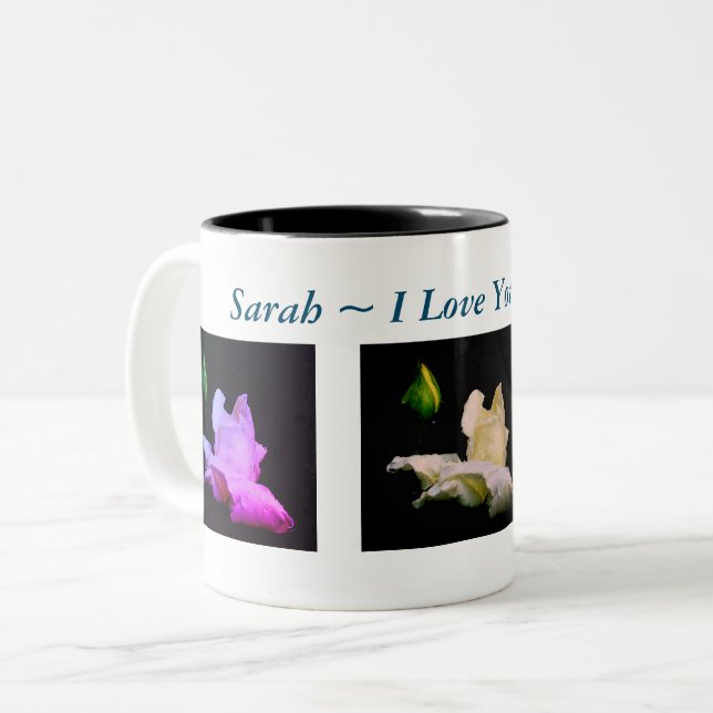 I Love You White Rosebud Personalized Two-Tone Coffee Mug (Front Left)