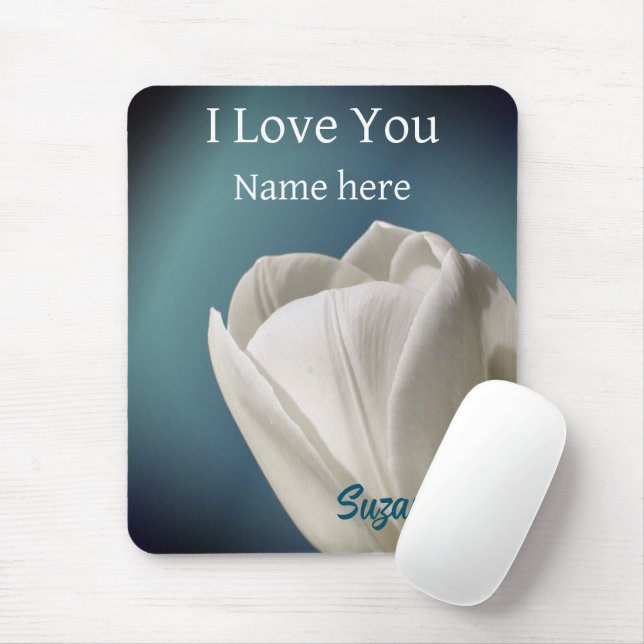 I Love You White Tulip Flower Personalized Mouse Pad (With Mouse)
