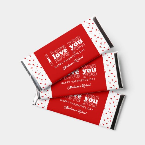 I love you white Typography red hearts pattern Hershey Bar Favors