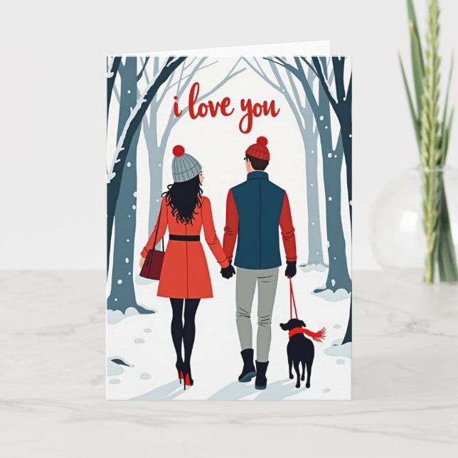 I Love You Winter Couple Dog Card (Front)
