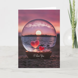I Love You with Floating Hearts in a Crystal Ball Card