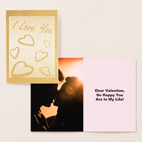 I Love You with Hearts Add Photo and Quote Foil Card