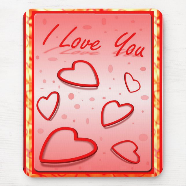 I Love You with Hearts Pink Background Mouse Pad (Front)