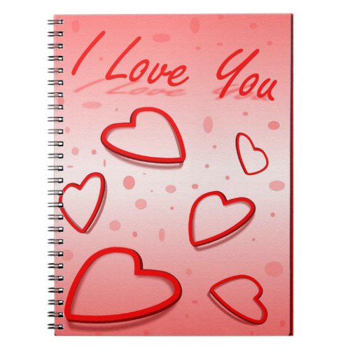 I Love You with Hearts Pink Background Notebook