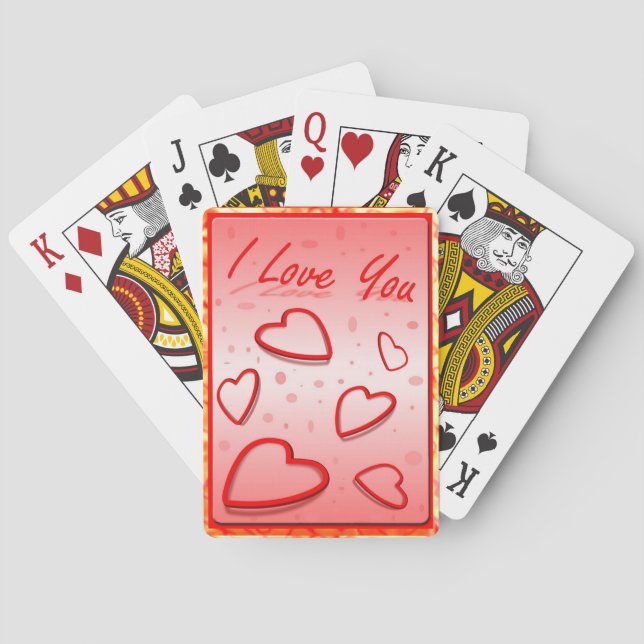 I Love You with Hearts Pink Background Poker Cards (Back)