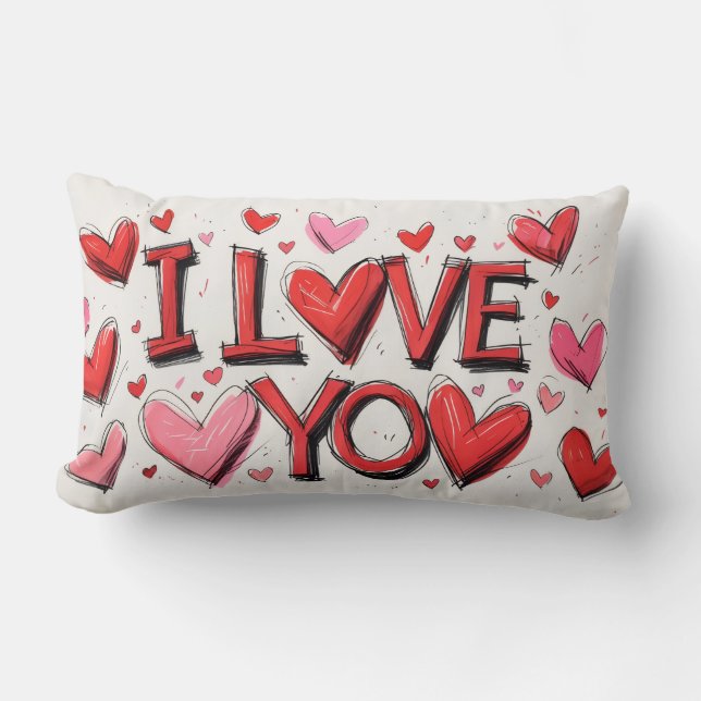 I Love You With Many Hearts Lumbar Pillow (Front)