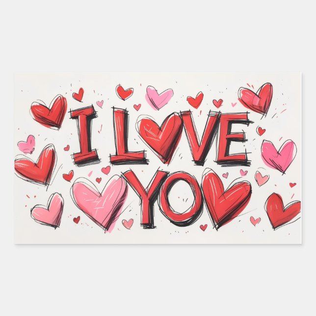 I Love You With Many Hearts Rectangular Sticker (Front)