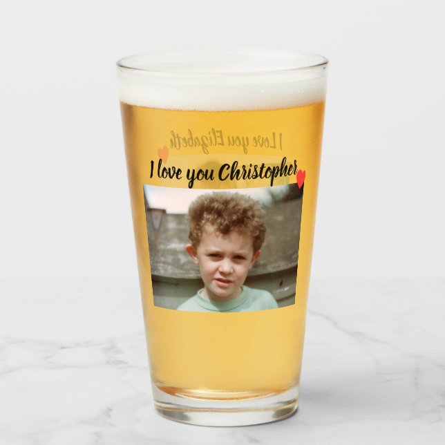 I Love you with photos and names Glass (Front Filled)