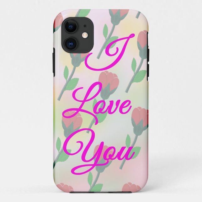 I Love You with Red Flowers Pattern Case-Mate iPhone Case (Back)