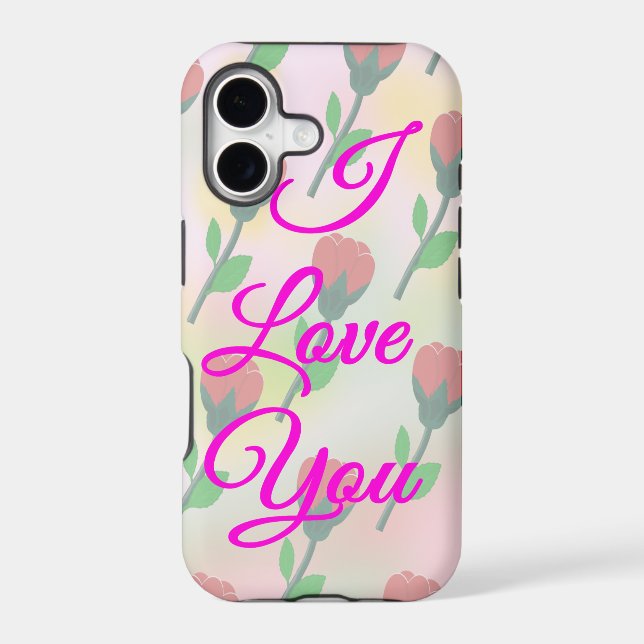 I Love You with Red Flowers Pattern Iphone Case (Back)