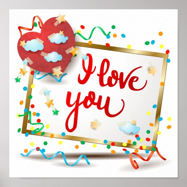 I Love You with Red Heart Poster (Front)