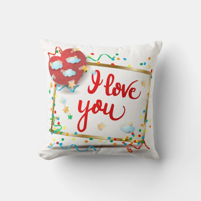 I Love You with Red Heart Throw Pillow (Front)