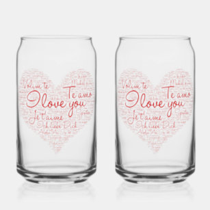 I Love You Word Cloud Red Heart Valentine's Day Can Glass