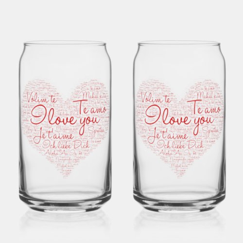 I Love You Word Cloud Red Heart Valentines Day Can Glass