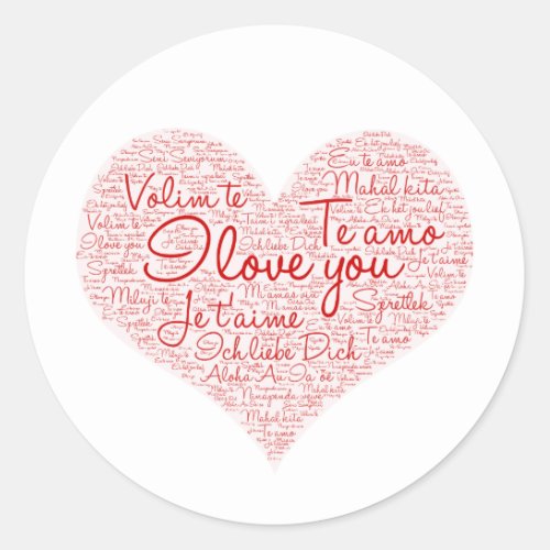 I Love You Word Cloud Red Heart Valentines Day Classic Round Sticker