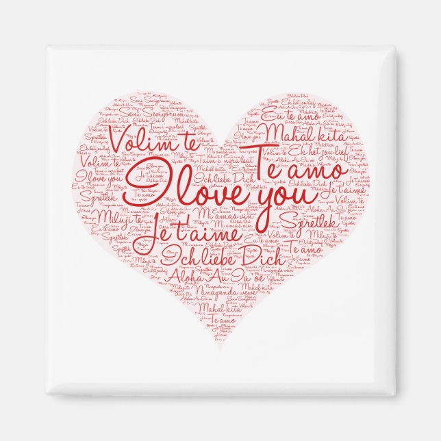 I Love You Word Cloud Red Heart Valentine's Day Magnet (Front)