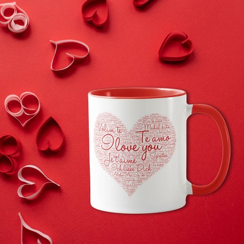 I Love You Word Cloud Red Heart Valentines Day Mug