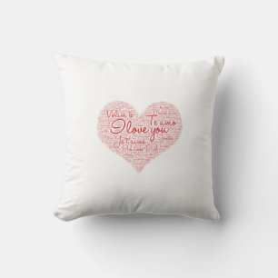 I Love You Word Cloud Red Heart Valentine's Day Throw Pillow