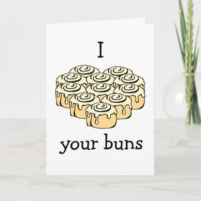 I Love Your Buns Cinnamon Roll Heart Personalized Card (Front)