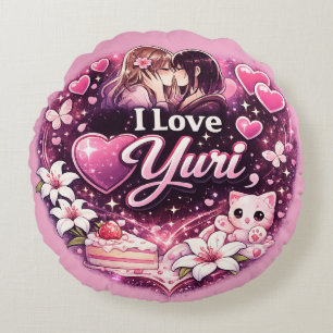 I Love Yuri Kawaii Girls’ Love Anime Aesthetic Round Pillow