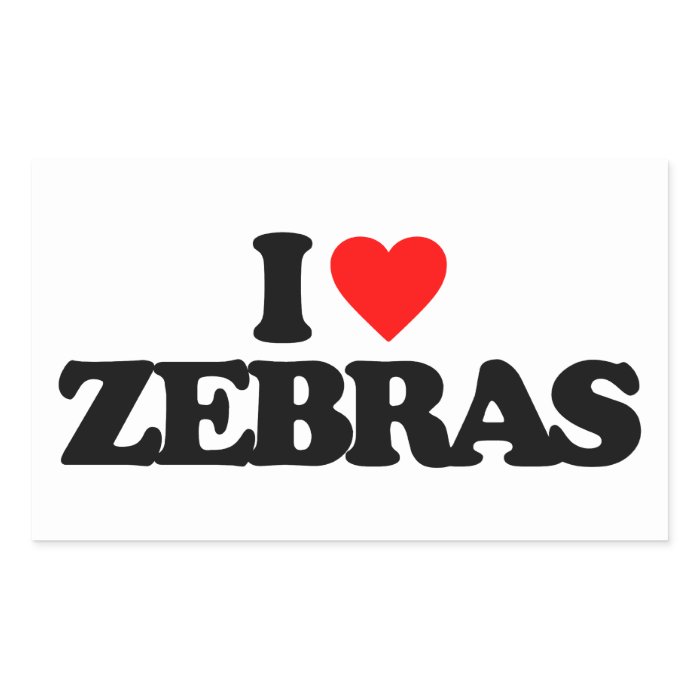 I LOVE ZEBRAS RECTANGULAR STICKER