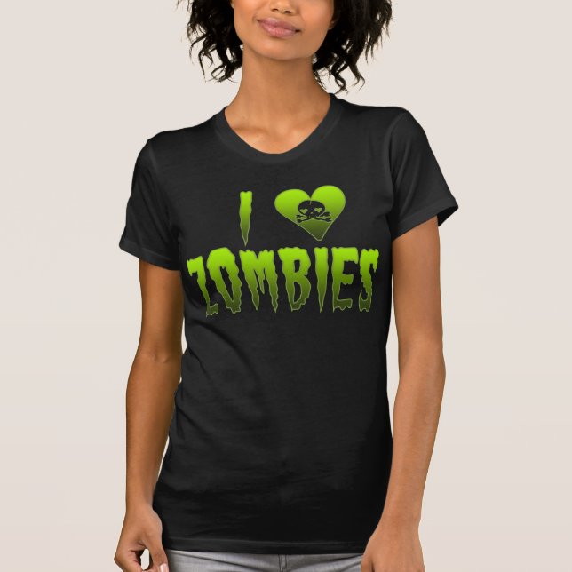 I Love Zombies Skull Halloween T-Shirt (Front)