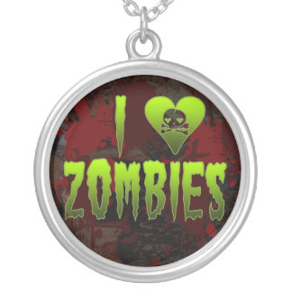 "I Love Zombies" Sterling Silver Necklace