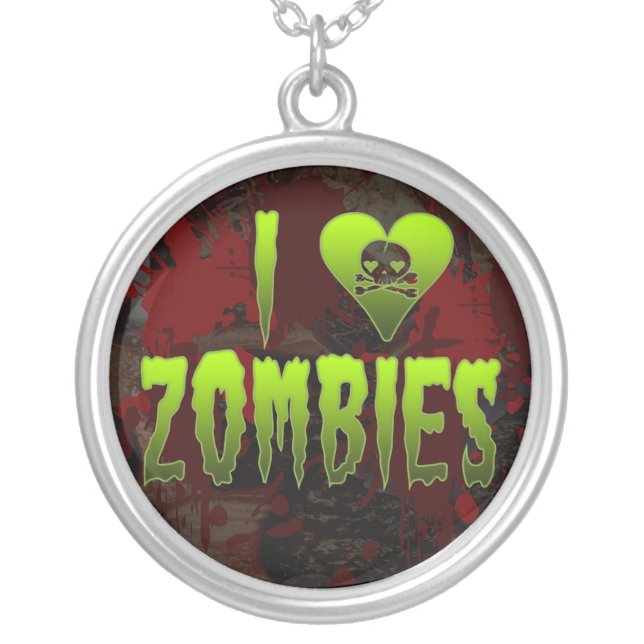 "I Love Zombies" Sterling Silver Necklace (Front)