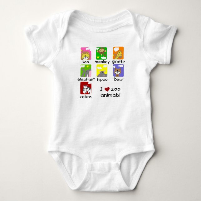 I Love Zoo Animals Baby Raglan T-shirt Bodysuit (Front)