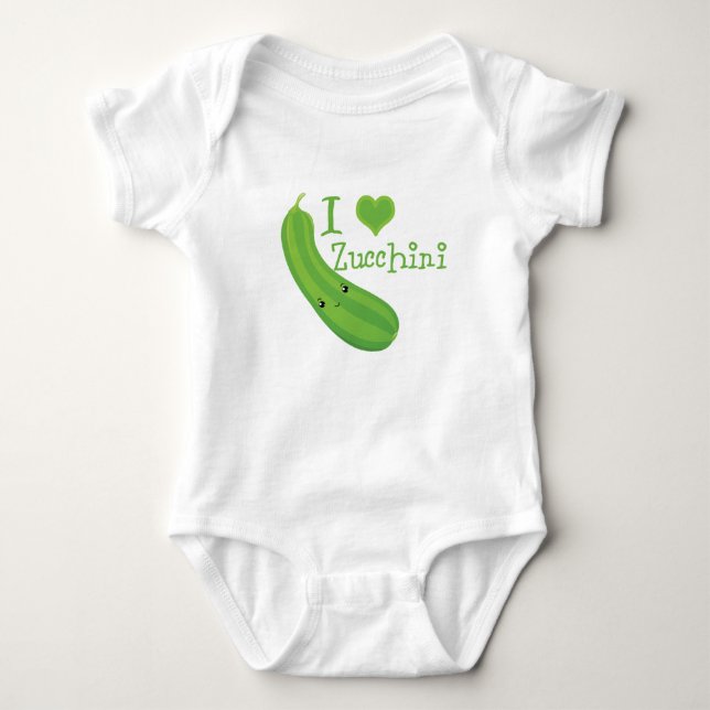 I Love Zucchini Smiling Kawaii Zucchini Baby Bodysuit (Front)