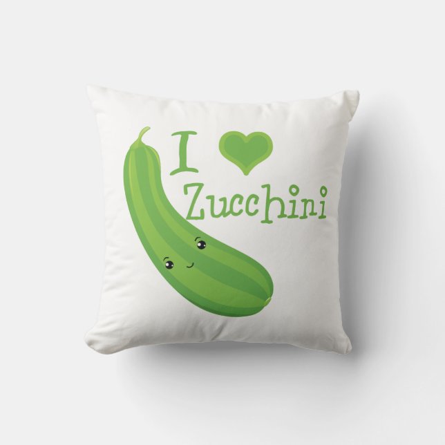 I Love Zucchini Smiling Kawaii Zucchini Throw Pillow (Front)