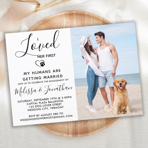 I Loved Her First Modern Pet Photo Dog Engagement  Invitation