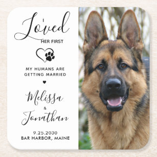 I Loved Her First Pet Dog Wedding Save The Date Square Paper Coaster