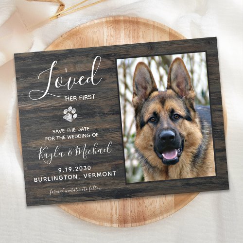 I Loved Her First Rustic Pet Photo Dog Wedding Ann Announcement Postcard