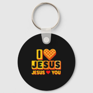 I Loves Jesus Waffle Heart Funny Christian Breakfa Keychain