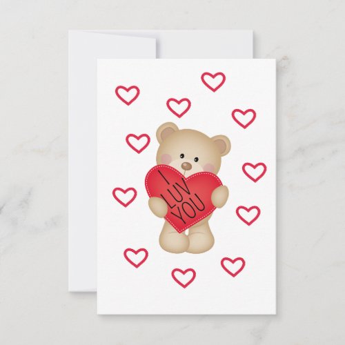I LUV YOU Teddy Bear Valentine Card