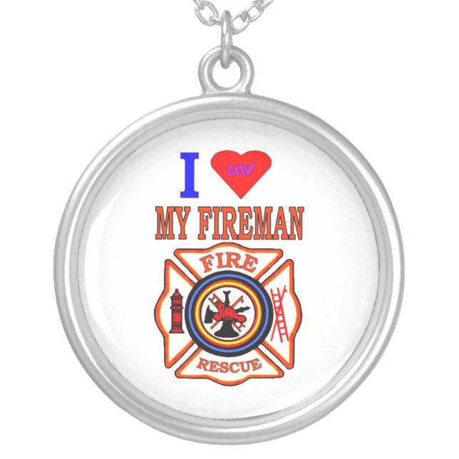 I LUY MY FIREMAN SILVER PLATED NECKLACE (Front)