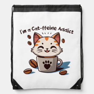 I m a Cat-ffeine Addict Drawstring Bag