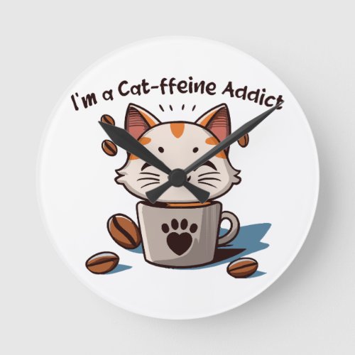 I m a Cat_ffeine Addict Round Clock