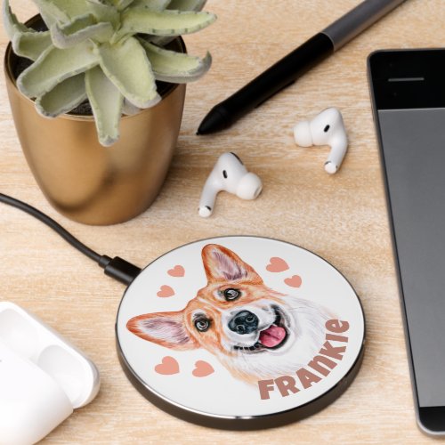 Im A Corgi Mom With Hearts Dog Illustration Wireless Charger