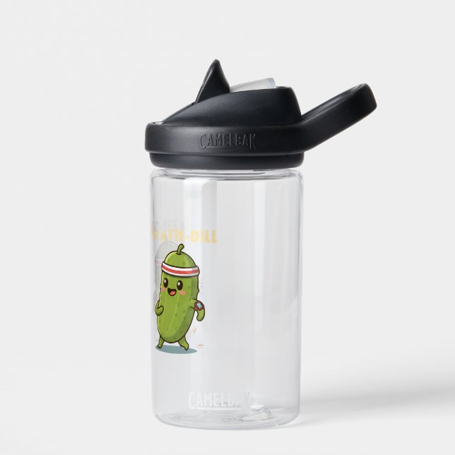 I’m a Fit-Dill! Funny Fitness Pickle Pun Design |  Water Bottle (Left)