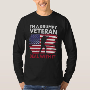 I m a grumpy veteran Deal with it USA Flag America T-Shirt