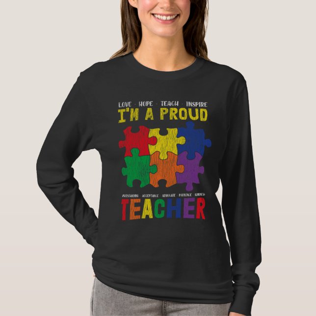 I M A Proud Teacher Autistic Kids Autism Awareness T-Shirt (Front)