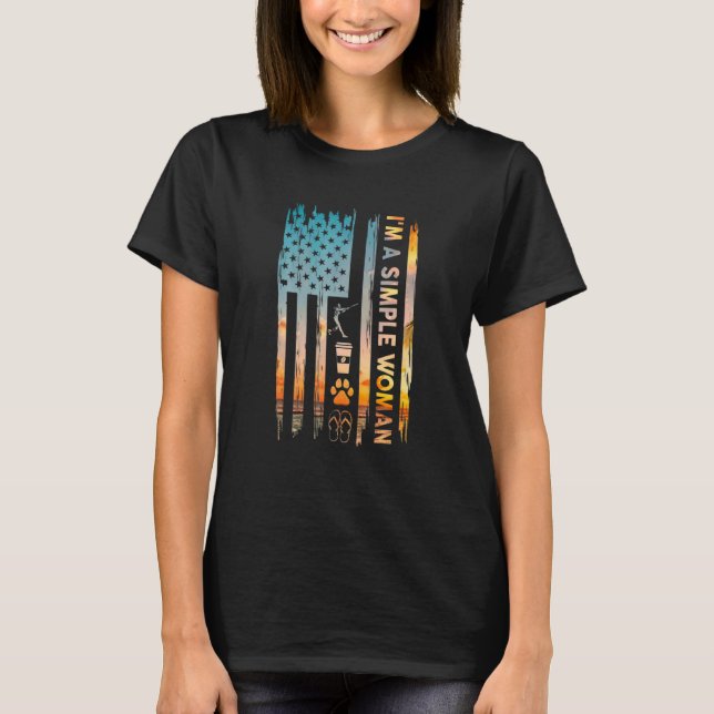 I M A Simple Woman Softball American Flag Dog Cat  T-Shirt (Front)