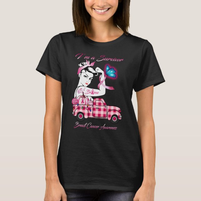 I_m a Survivor Breast Cancer Awareness women Truck T-Shirt (Front)